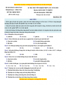 Đề thi thử Sinh học Sở Bà Rịa - Vũng Tàu lần 1 năm 2023