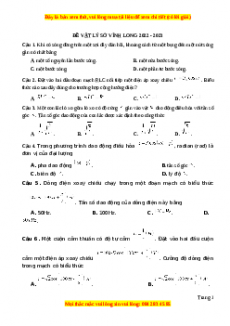 Đề thi thử Vật lí Sở Vĩnh Long năm 2023