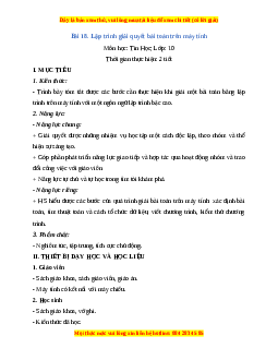 Giáo án Tin học 10 Bài 18 (Cánh diều): Lập trình giải quyết bài toán trên máy tính