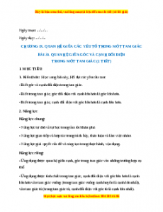 Giáo án Quan hệ giữa góc và cạnh đối diện trong một tam giác Toán 7 Kết nối tri thức