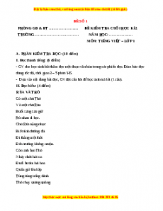 Đề thi Tiếng Việt lớp 1 Học kì 2 Chân trời sáng tạo (Đề 1)