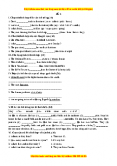 Học kỳ 2: Phần 2 Một số đề kiểm tra học kỳ 2 - Mục B- Đề kiểm tra 1 tiết số 5-Giáo viên Mai Lan Hương đầy đủ đáp án