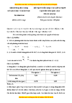 Đề thi vào 10 môn Hóa học năm 2023 - Trường THPT Chuyên Bắc Ninh