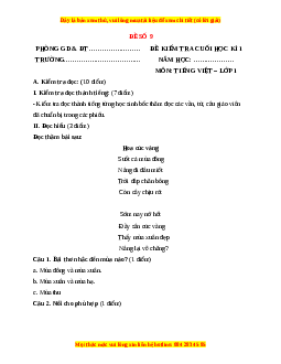 Đề thi Tiếng Việt lớp 1 Học kì 1 Kết nối tri thức (Đề 9)