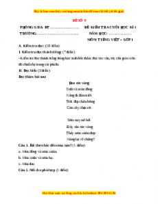 Đề thi Tiếng Việt lớp 1 Học kì 1 Kết nối tri thức (Đề 9)