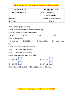 Đề thi cuối kì 2 Toán lớp 1 Cánh diều (Đề 4)