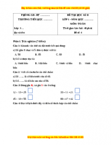 Đề thi cuối kì 2 Toán lớp 1 Cánh diều (Đề 4)