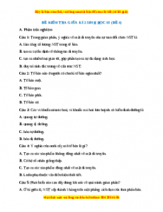 Đề thi giữa kì 2 Sinh học 10 Chân trời sáng tạo (Đề 4)
