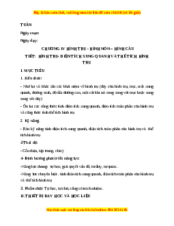 Giáo án Hình trụ, diện tích xung quanh và thể tích hình trụ Toán 9 Học kì 2