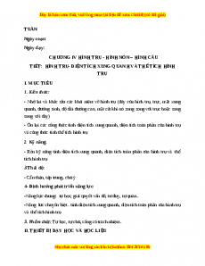 Giáo án Hình trụ, diện tích xung quanh và thể tích hình trụ Toán 9 Học kì 2