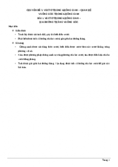 Chuyên đề Hình học Toán 11 năm 2023 - Chương  3: Vectơ trong không gian - Quan hệ vuông góc trong không gian