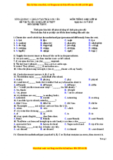 Đề thi vào 10 Tiếng Anh chính thức năm 2022 - 2023 (Đề 34)