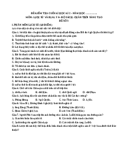 Đề thi cuối kì 2 Lịch sử & Địa lí 6 Chân trời sáng tạo có đáp án (Đề 3)