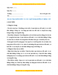Giáo án Bài 30 Sinh học 7 Chân trời sáng tạo (2024): Trao đổi nước và các chất dinh dưỡng ở động vật