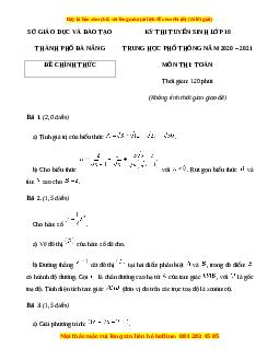 Đề chính thức Toán vào 10 TP Đà Nẵng năm 2020 - 2021