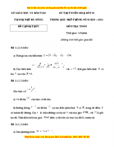 Đề chính thức Toán vào 10 TP Đà Nẵng năm 2020 - 2021
