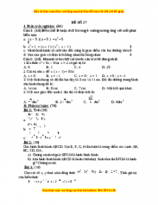 Đề thi cuối học kì 1 Toán 8 năm 2022 - 2023 - Đề 27