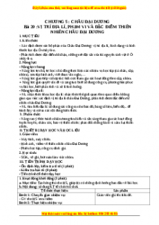 Giáo án Bài 20 Địa lí 7 Cánh diều (2024): Vị trí địa lí, phạm vi và đặc điểm tự nhiên của Châu Đại Dương
