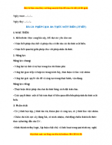 Giáo án Phép chia đa thức một biến Toán 7 Kết nối tri thức