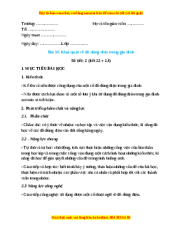 Giáo án Công nghệ 6 Bài 10 (Kết nối tri thức): Khái quát về đồ dùng trong gia đình