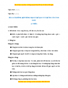 Giáo án Trường hợp bằng hau thứ hai và thứ ba của tam giác Toán 7 Kết nối tri thức